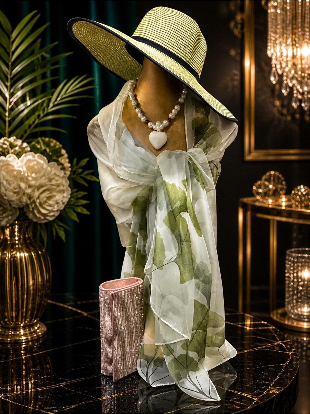 🆕😍Soft Peridot Green  Chiffon Water Colur Floral Spring Scarf/Wrap